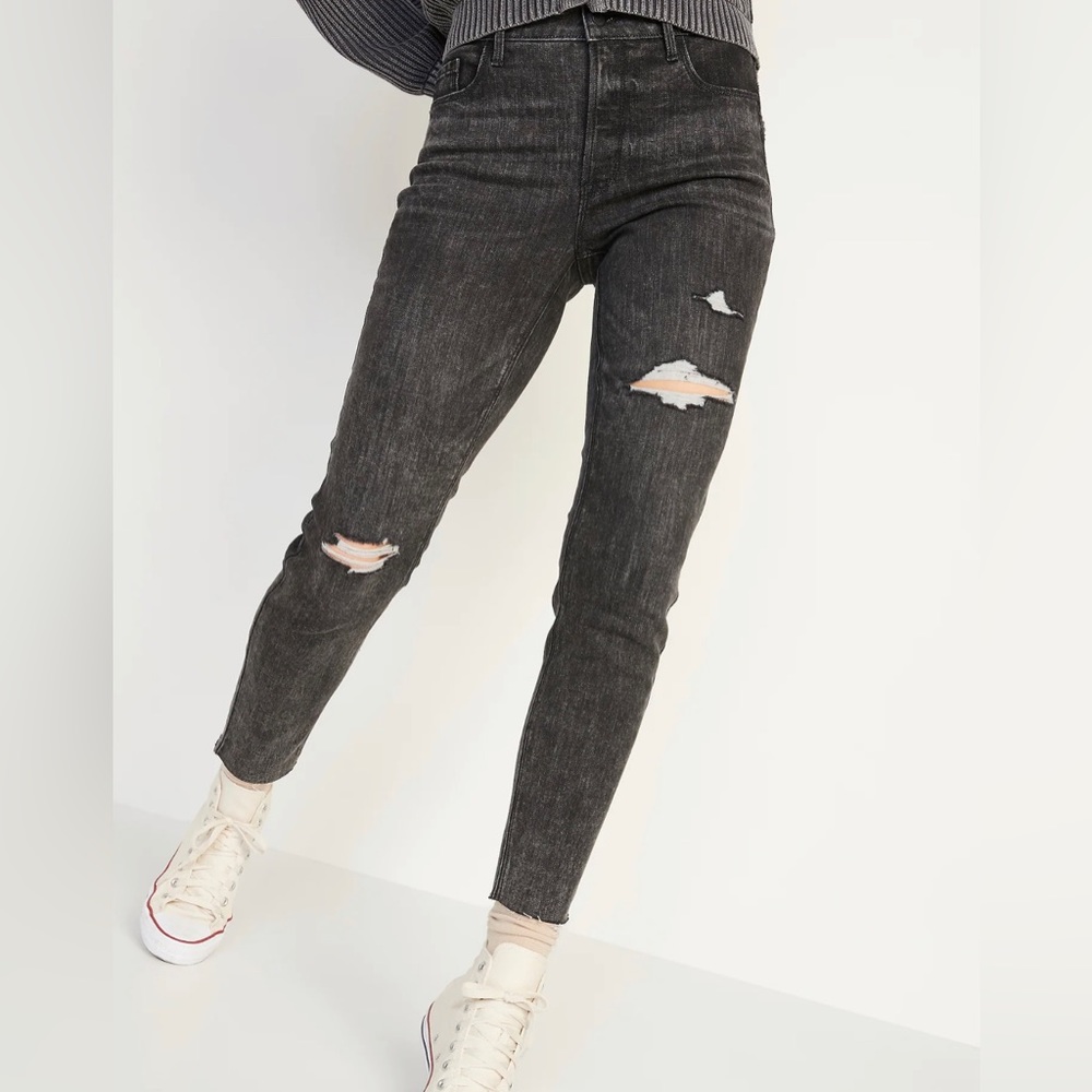 Old Navy RockStar Super Skinny High Rise Secret Pocket Jeans 12 Grey Distressed